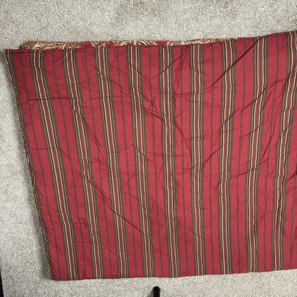 Vtg Lauren Ralph Lauren Comforter Full Queen Red Paisley Reverse Stripe